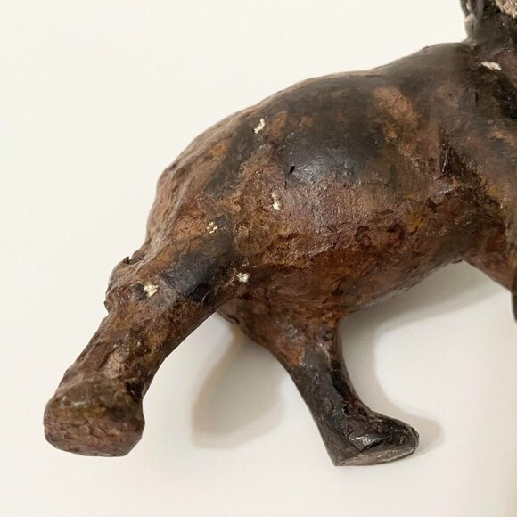 Vintage Elephant Trunk Up Metal Figurine 6 Inch Long Figure Flaws - Picture 6 of 16